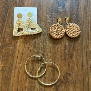 Gold & Rattan Hoop and Dangle Earring Bundle